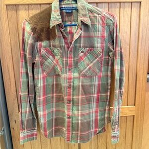 Ralph Lauren Polo Sport Utility Green and Red Plaid  Flannel Button-Down Shirt